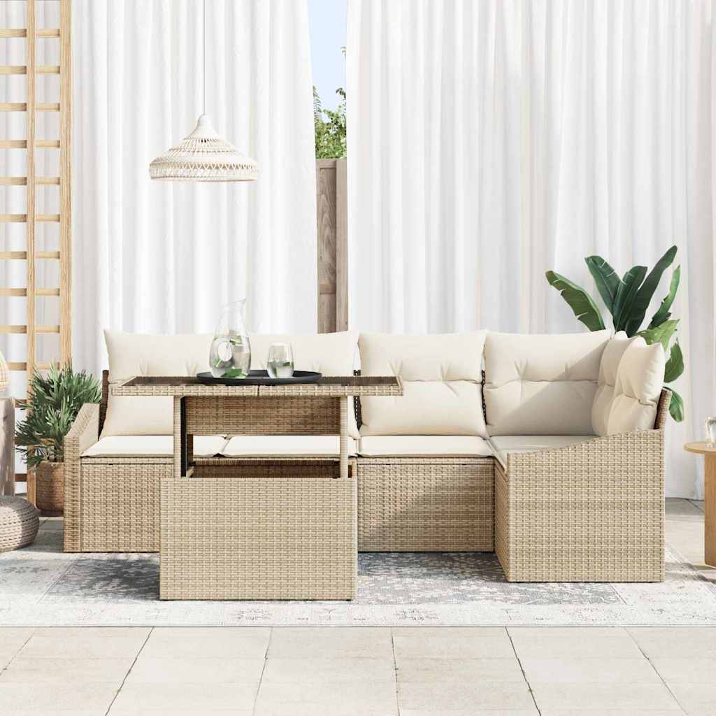 Garten-Sofa-Set 6 pcs Beige und Creme 100 x 55 x 73 cm